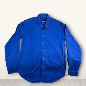 Men’s Zara Man Long Sleeve Button Down Blue Shirt Size Large 42 Slim Fit